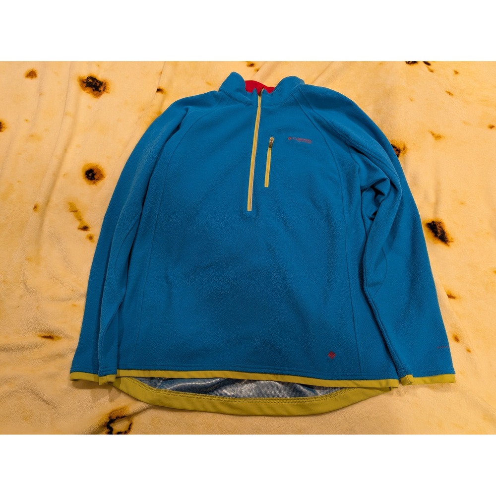 Columbia Omni-Heat Fleece Pullover Mens Large Blue 1/4 Zip AM2912 Jacket
